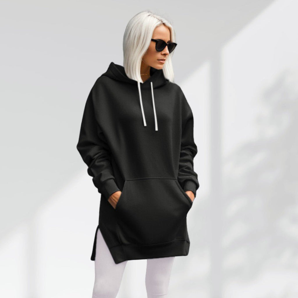 Women’s Hoodie Dress – Loose Fit, Slit Hem, Big Pocket & Drawstring Hood (Mid - Length) - BeyoutifulSpot®
