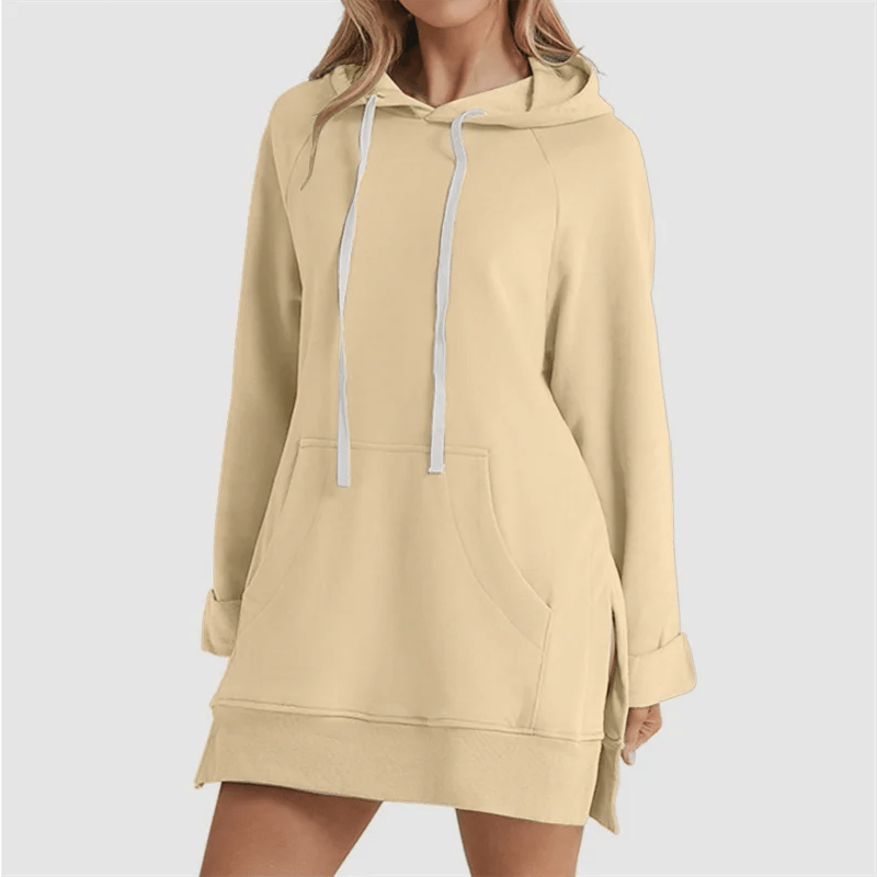 Women’s Hoodie Dress – Loose Fit, Slit Hem, Big Pocket & Drawstring Hood (Mid - Length) - BeyoutifulSpot®