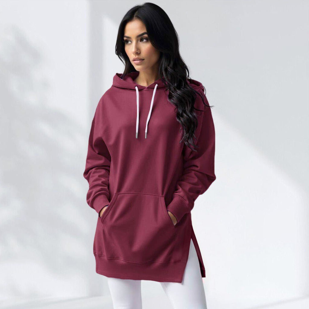 Women’s Hoodie Dress – Loose Fit, Slit Hem, Big Pocket & Drawstring Hood (Mid - Length) - BeyoutifulSpot®