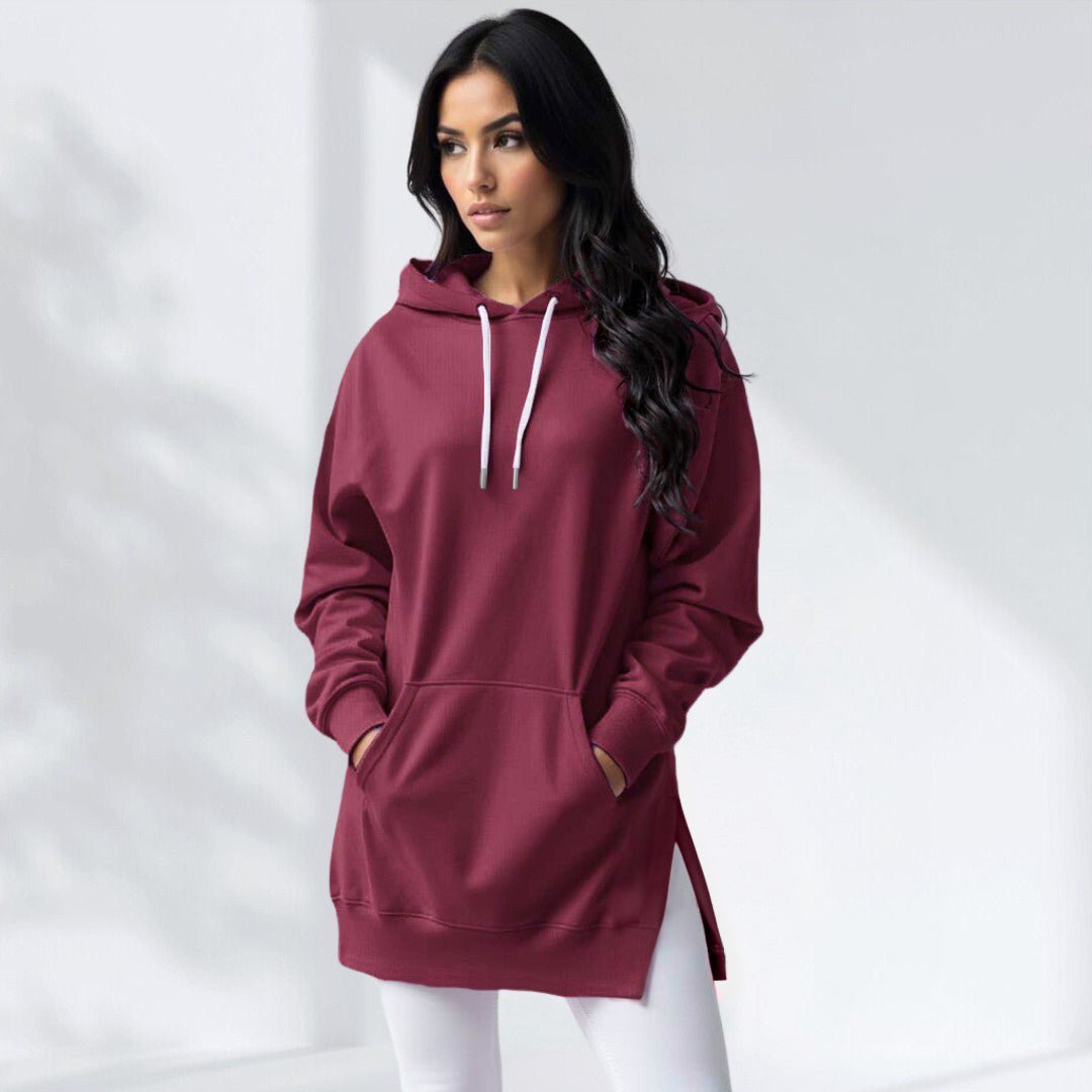 Women’s Hoodie Dress – Loose Fit, Slit Hem, Big Pocket & Drawstring Hood (Mid - Length) - BeyoutifulSpot®