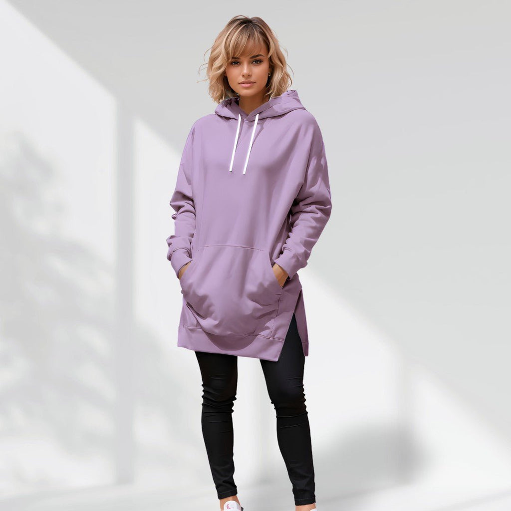 Women’s Hoodie Dress – Loose Fit, Slit Hem, Big Pocket & Drawstring Hood (Mid - Length) - BeyoutifulSpot®